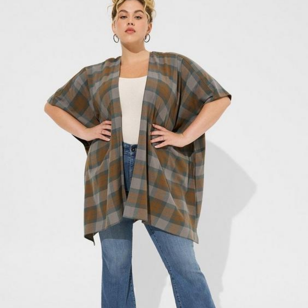 Torrid, Outlander Dolman Plaid Kimono, Size 2